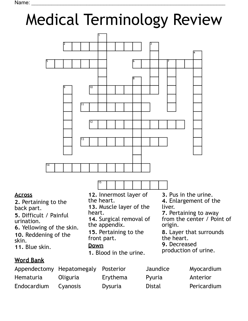 Medical Terminology Review Crossword
