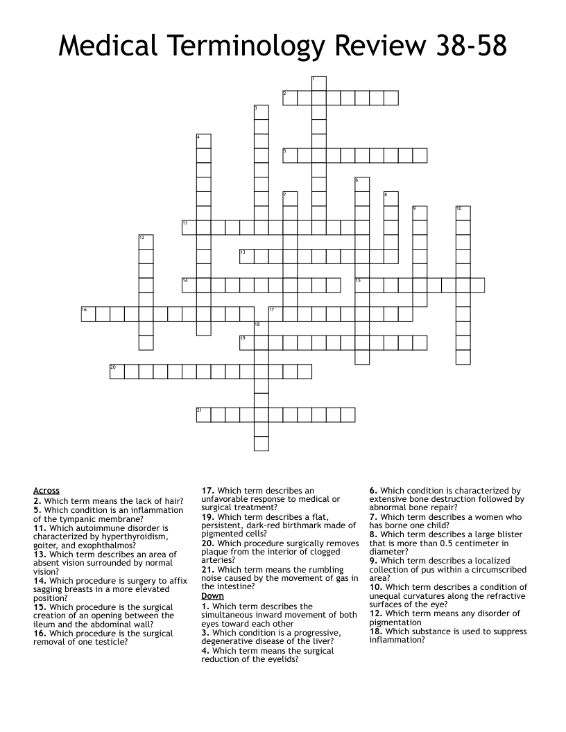 Medical Terminology Review 38-58 Crossword
