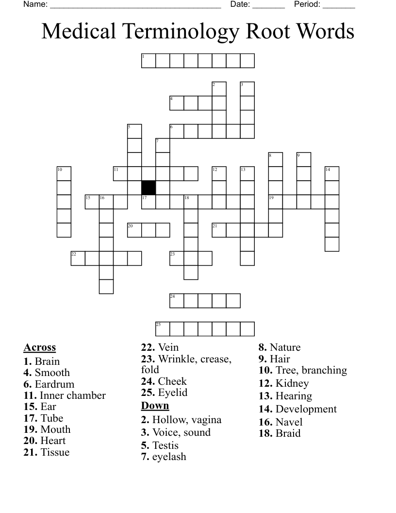 Medical Terminology Root Words Crossword