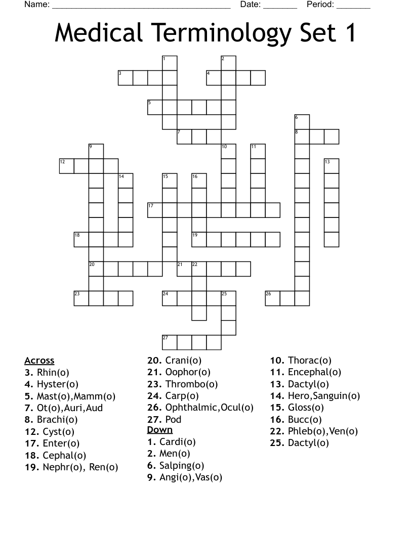 Medical Terminology Set 1 Crossword