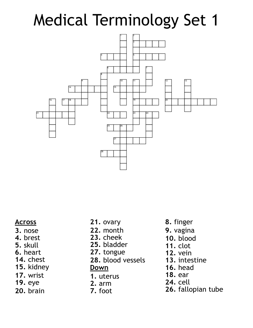 Medical Terminology Set 1 Crossword