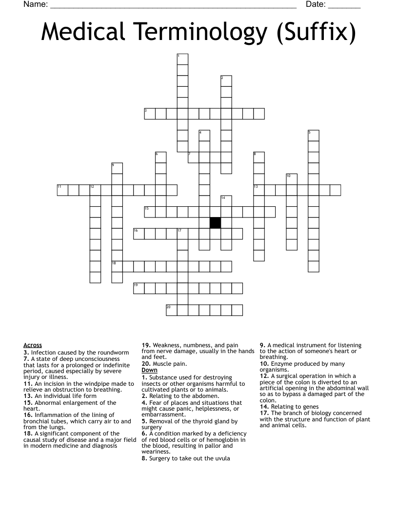 Medical Terminology (Suffix) Crossword