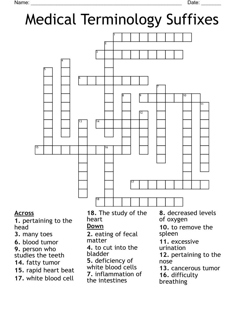 Medical Terminology Suffixes Crossword