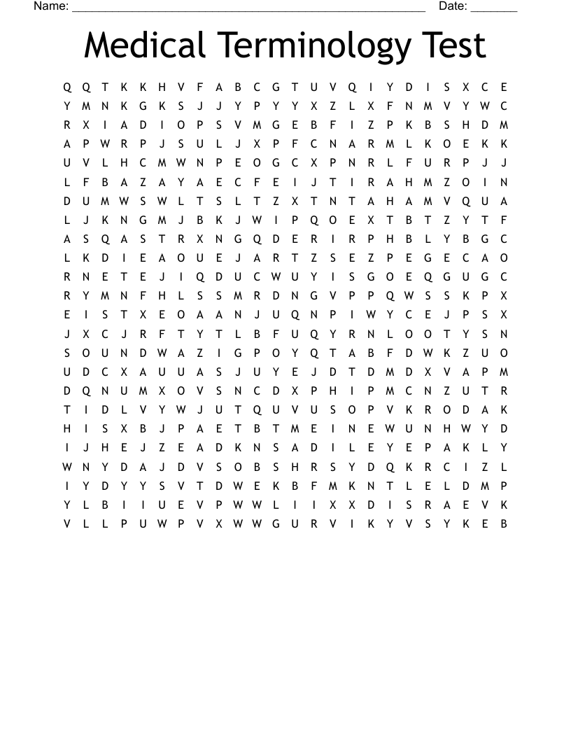 Medical Terminology Test Word Search