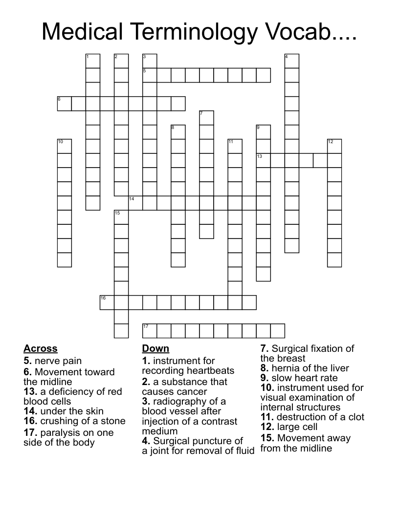 Medical Terminology Vocab.... Crossword