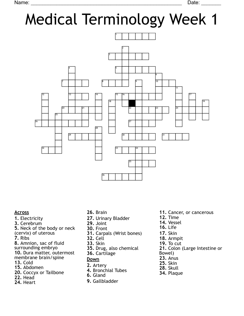 Medical Terminology Week 1 Crossword