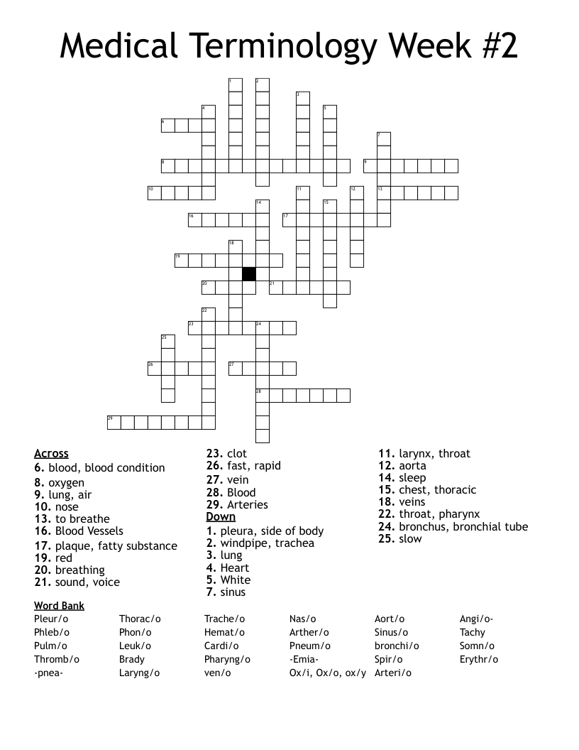 Medical Terminology Week #2 Crossword