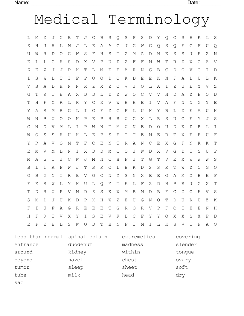 Medical Terminology  Word Search