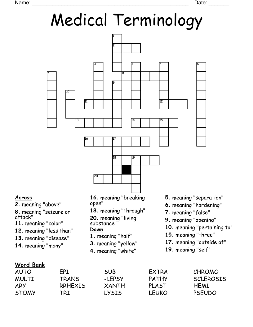 Medical Terminology  Crossword