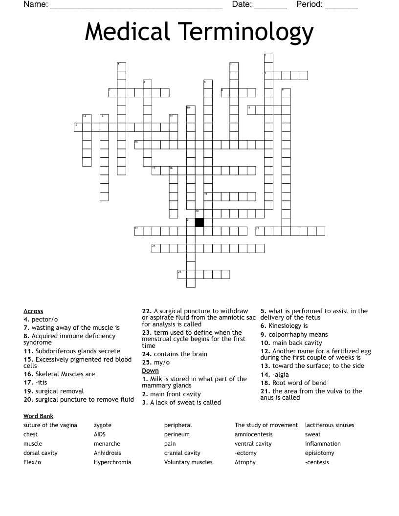 Medical Terminology  Crossword