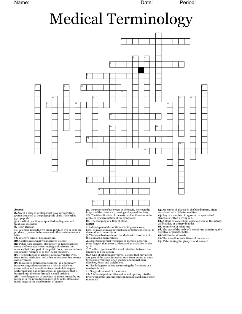 Medical Terminology  Crossword