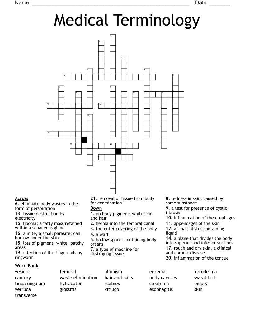 Medical Terminology  Crossword