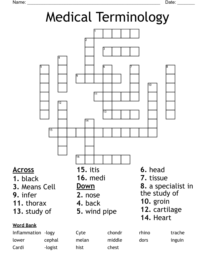 Medical Terminology  Crossword