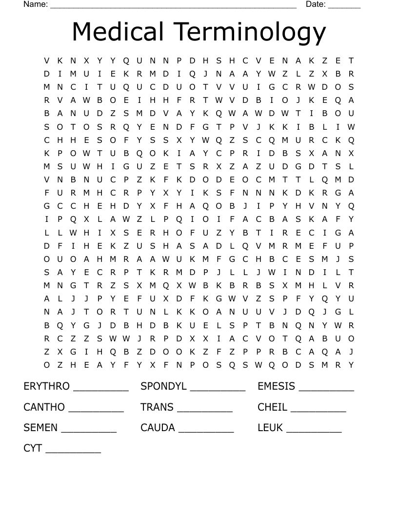 Medical Terminology  Word Search