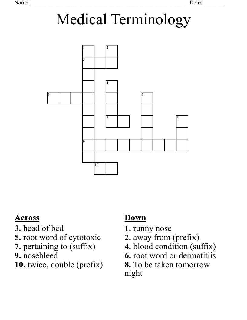 Medical Terminology  Crossword