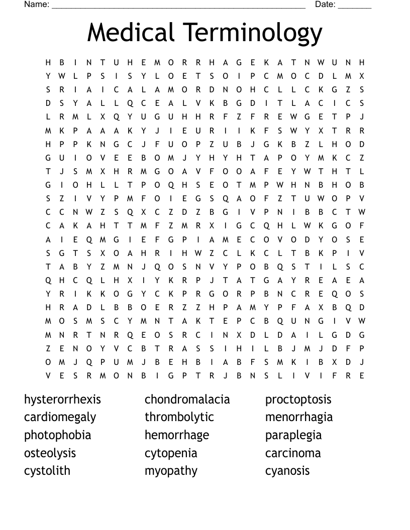 Medical Terminology  Word Search
