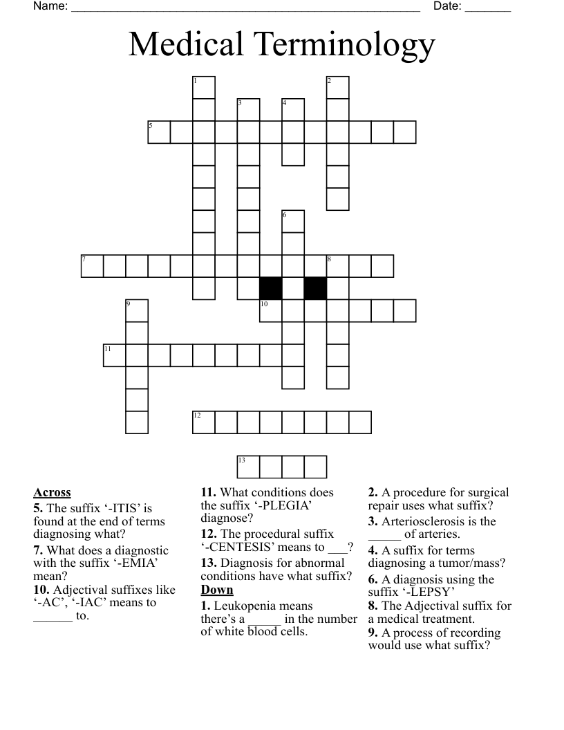 Medical Terminology  Crossword