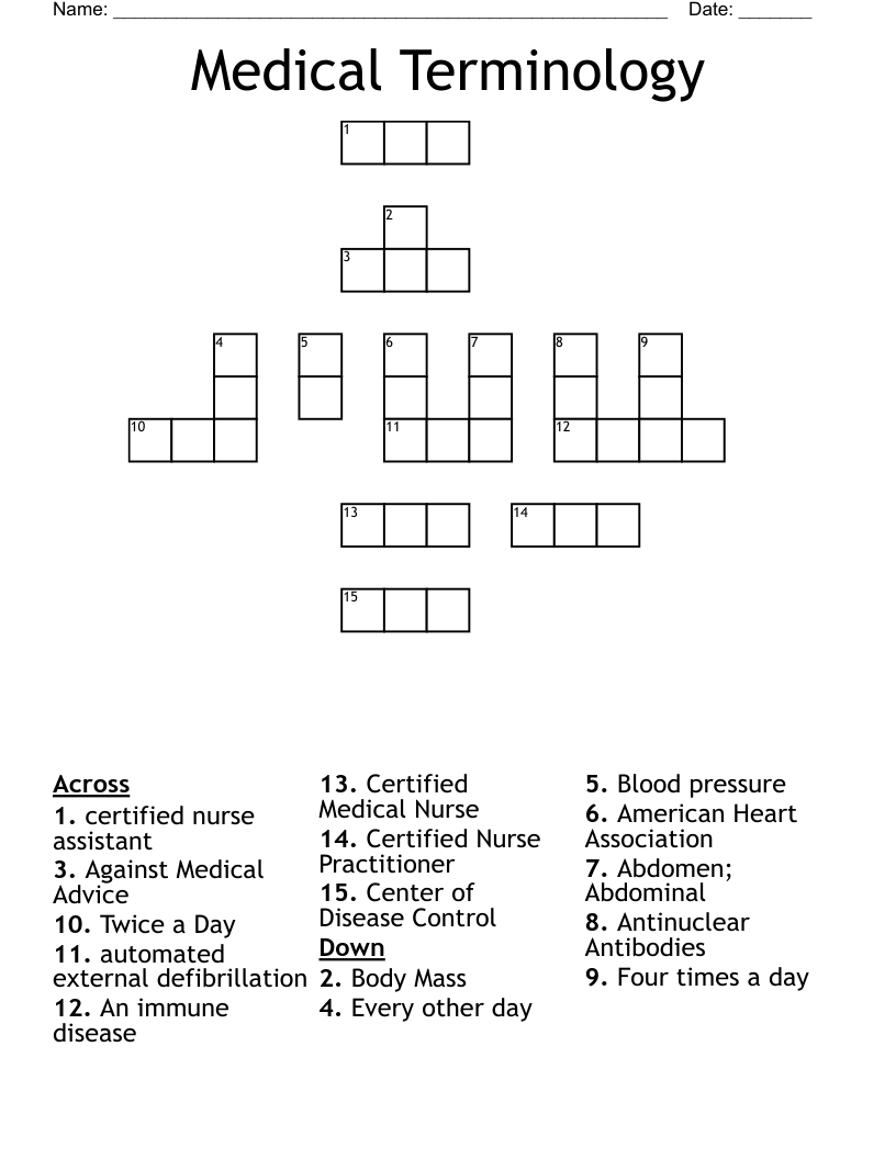 Medical Terminology  Crossword