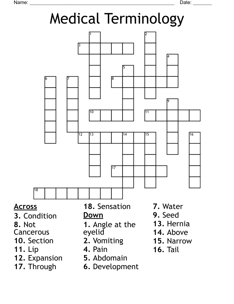 Medical Terminology  Crossword
