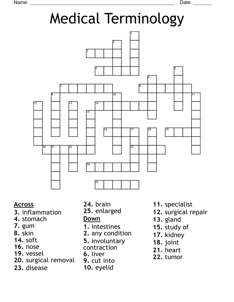 Medical Terminology  Crossword