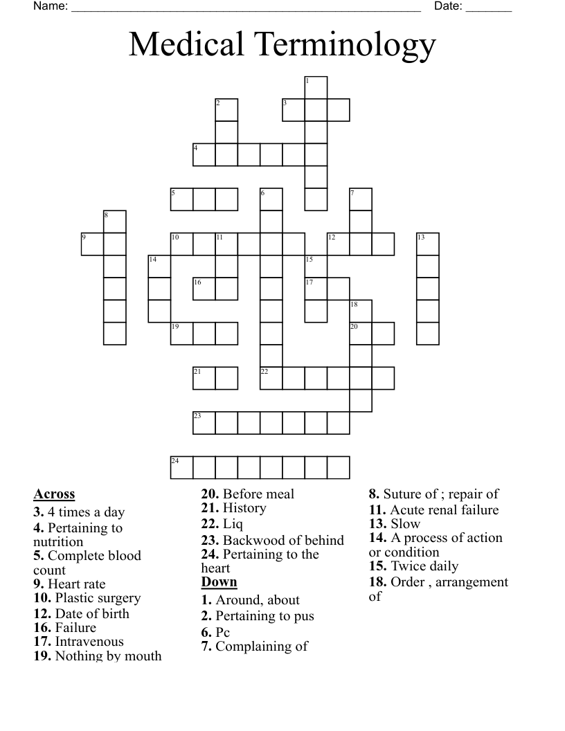 Medical Terminology  Crossword