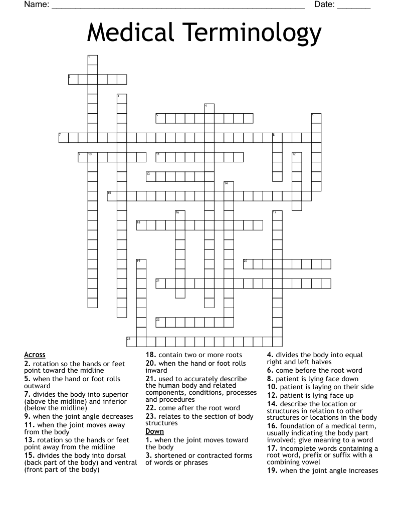 Medical Terminology  Crossword