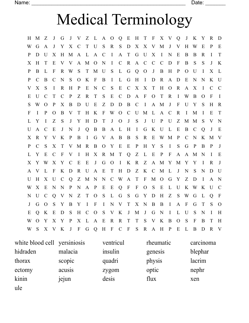 Medical Terminology  Word Search