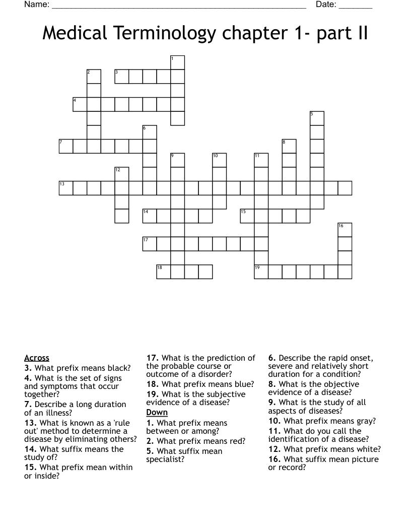 Medical Terminology chapter 1- part II Crossword