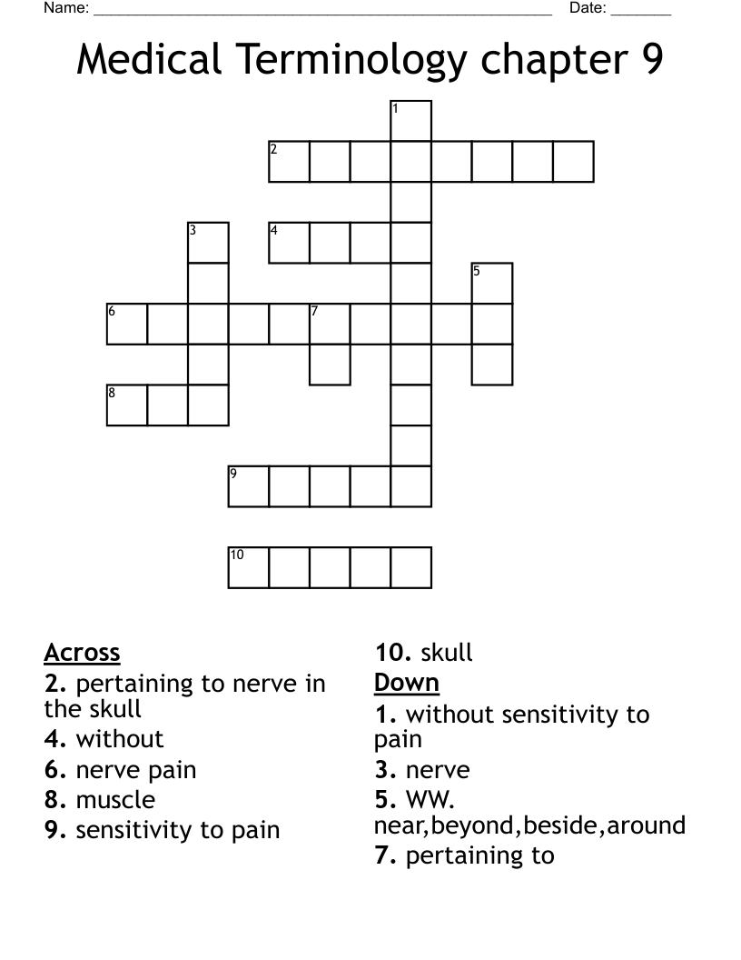 Medical Terminology chapter 9 Crossword