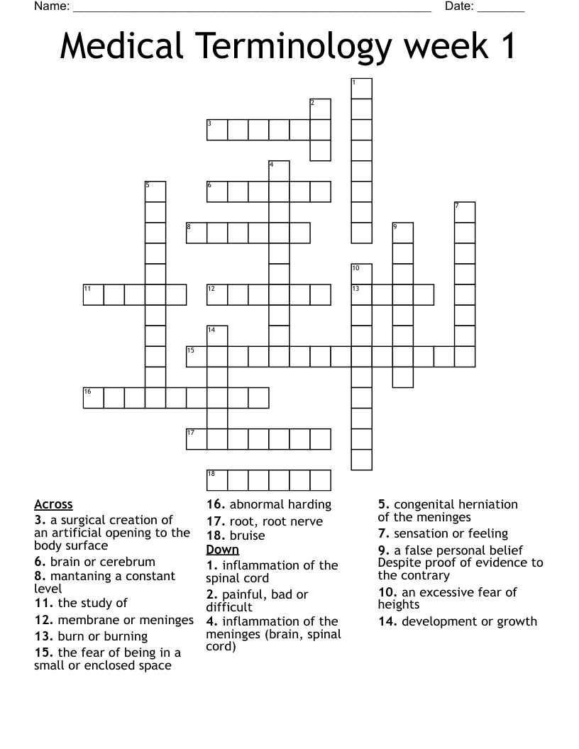 Medical Terminology week 1 Crossword