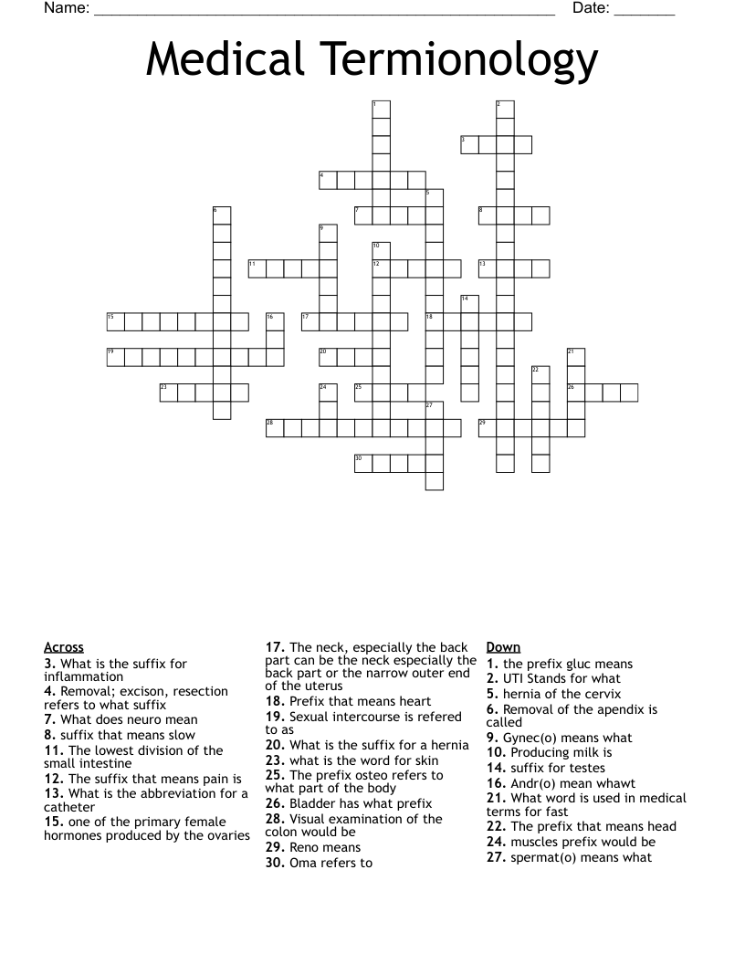 Medical Termionology  Crossword