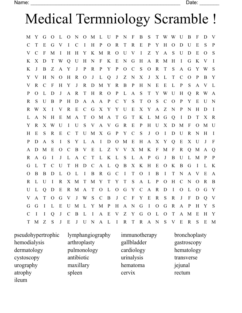 Medical Termniology Scramble ! Word Search