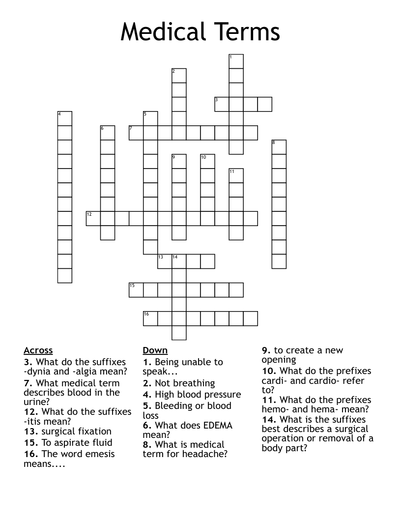 Medical Terms Crossword
