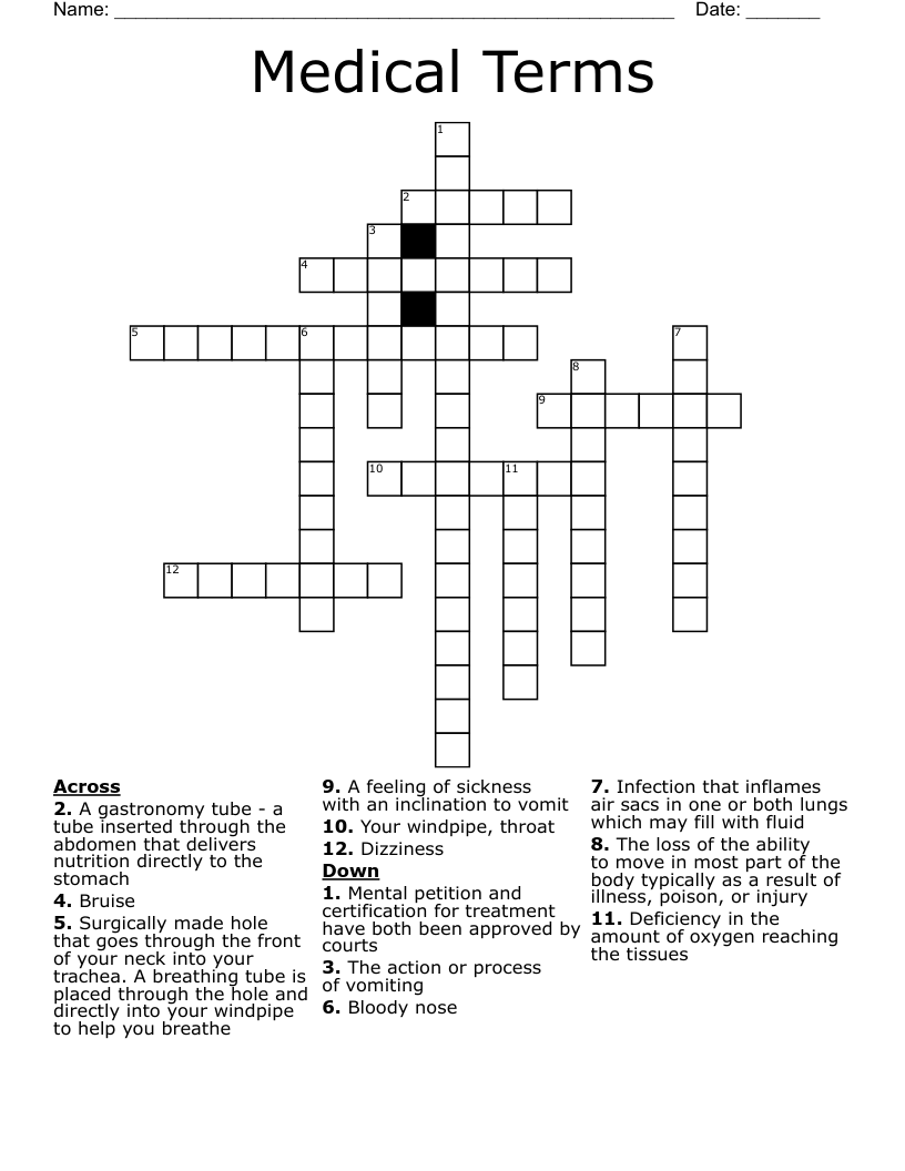 Medical Terms Crossword