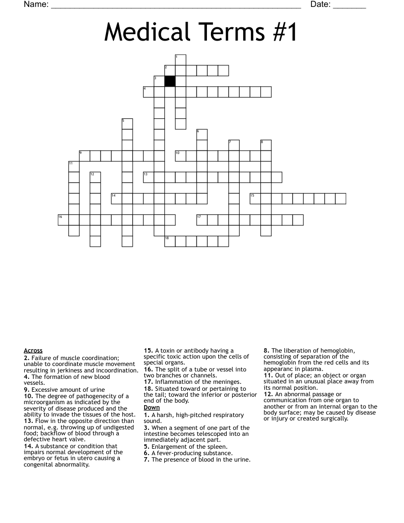 Medical Terms #1 Crossword