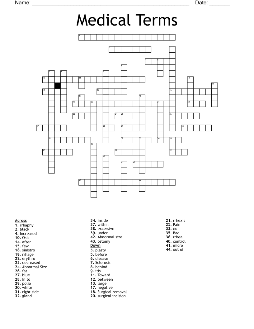 Medical Terms Crossword