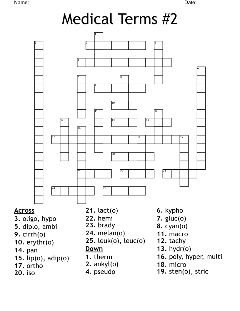 Medical Terms #2 Crossword