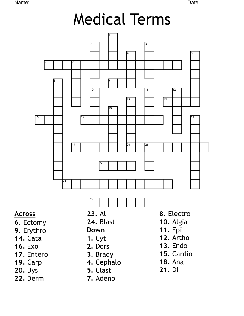 Medical Terms Crossword