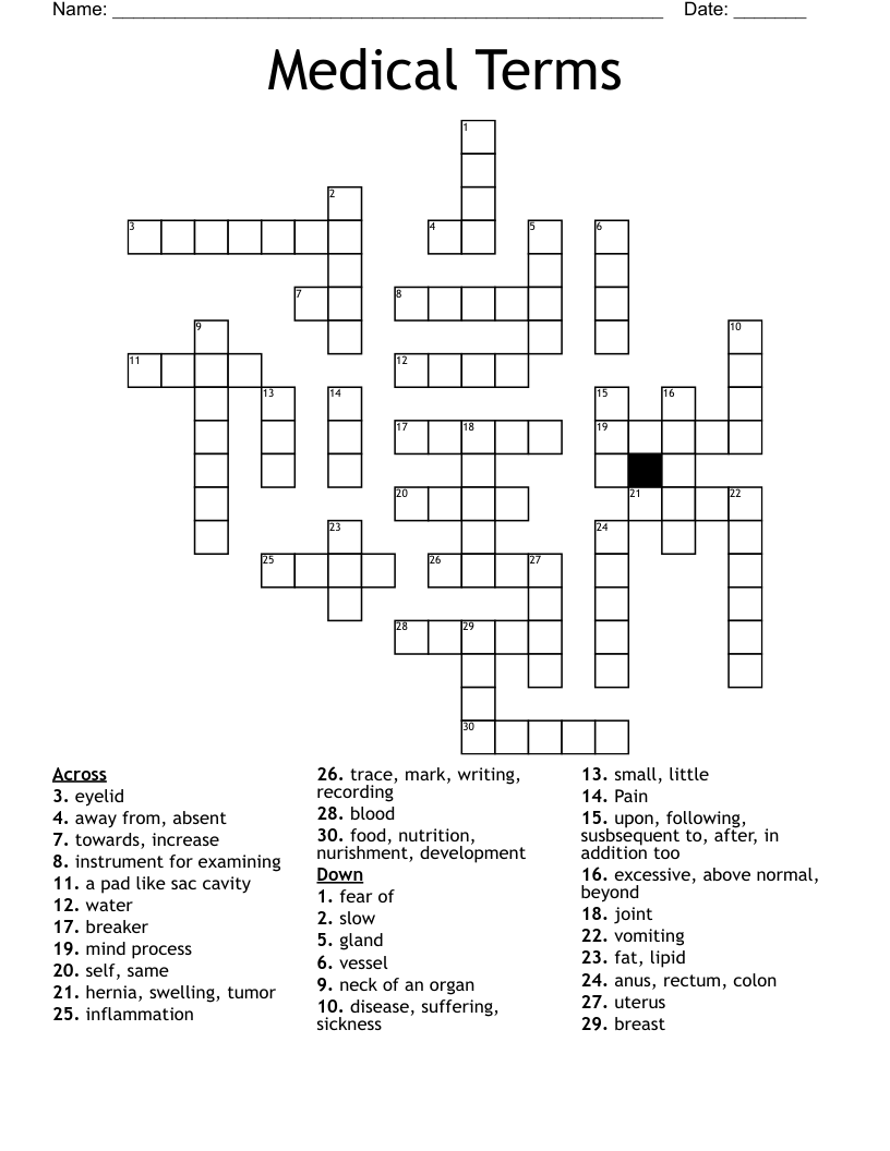 Medical Terms Crossword