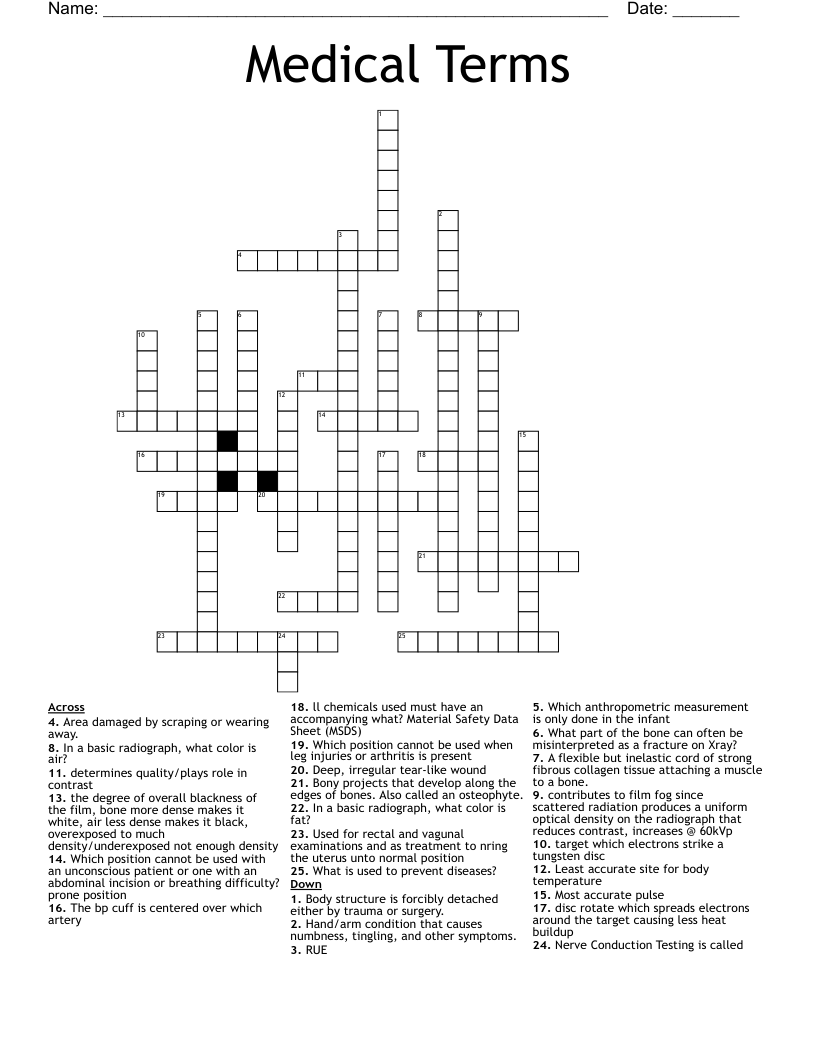 Medical Terms Crossword