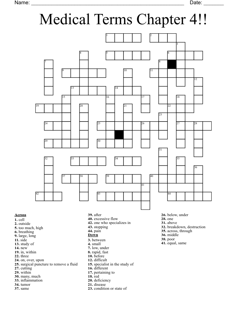 Medical Terms Chapter 4!! Crossword