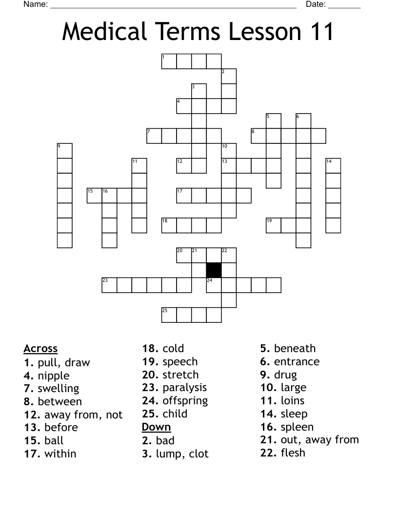 Medical Terms Lesson 11 Crossword