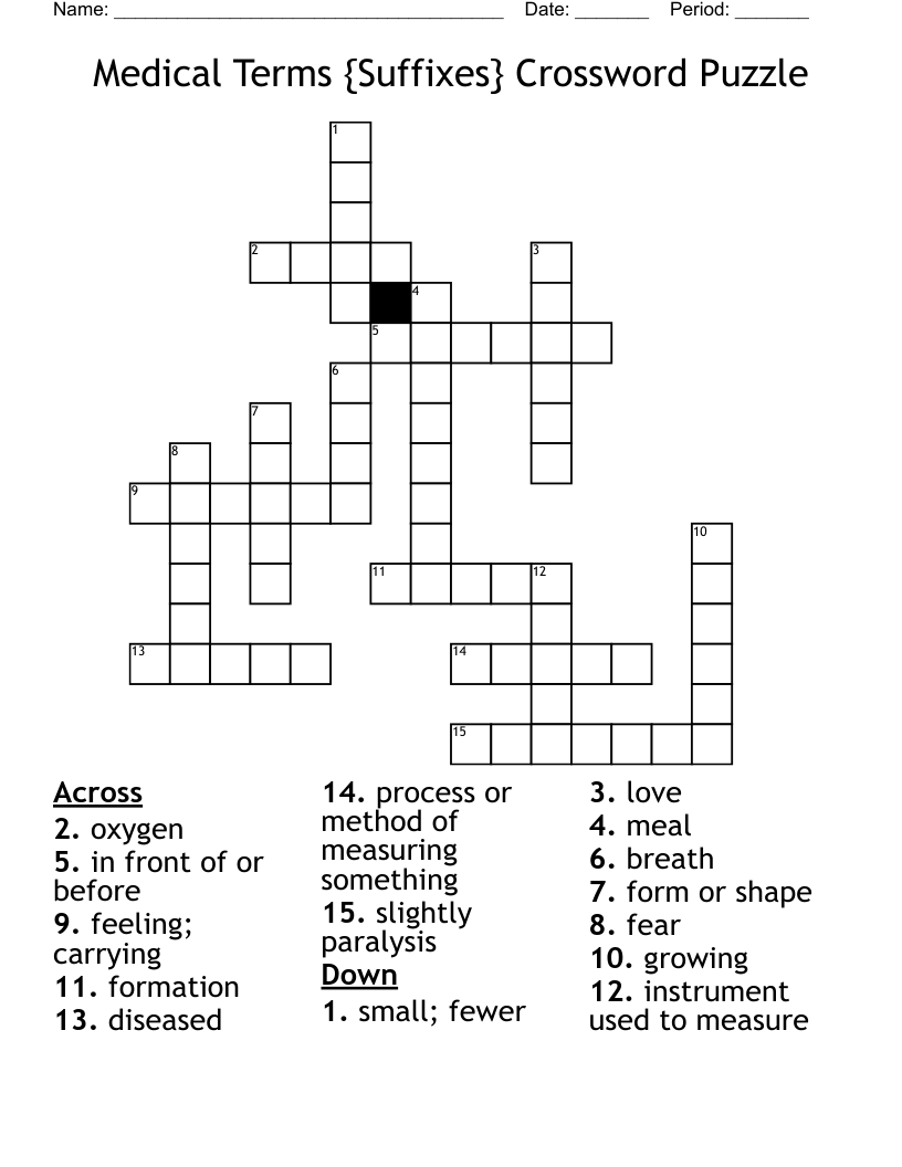 Medical Terms {Suffixes} Crossword Puzzle