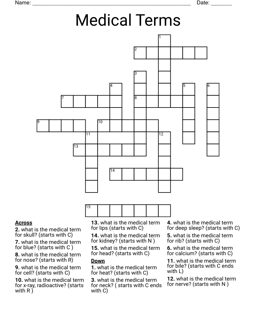 Medical Terms  Crossword
