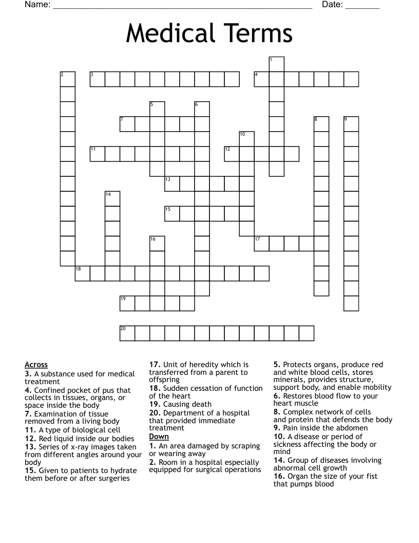 Medical Terms  Crossword