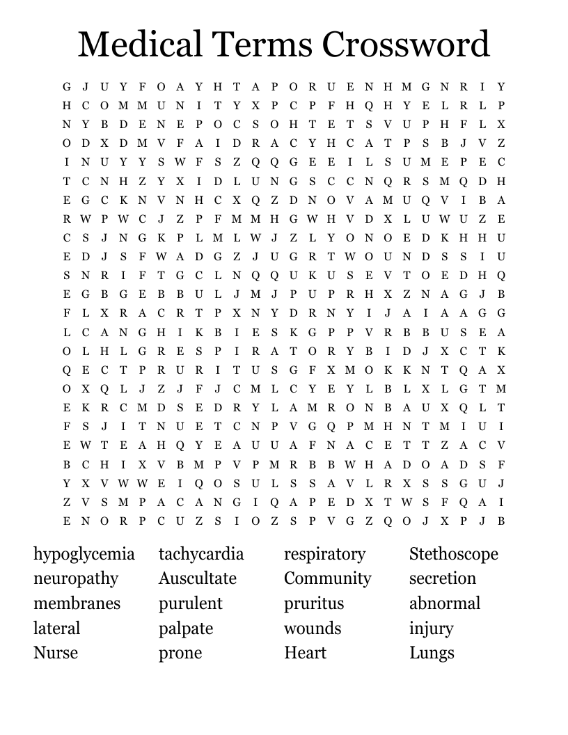 Medical Terms  Crossword  Word Search