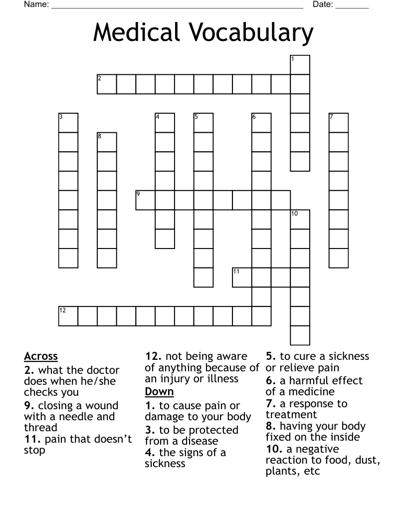 Medical Vocabulary Crossword
