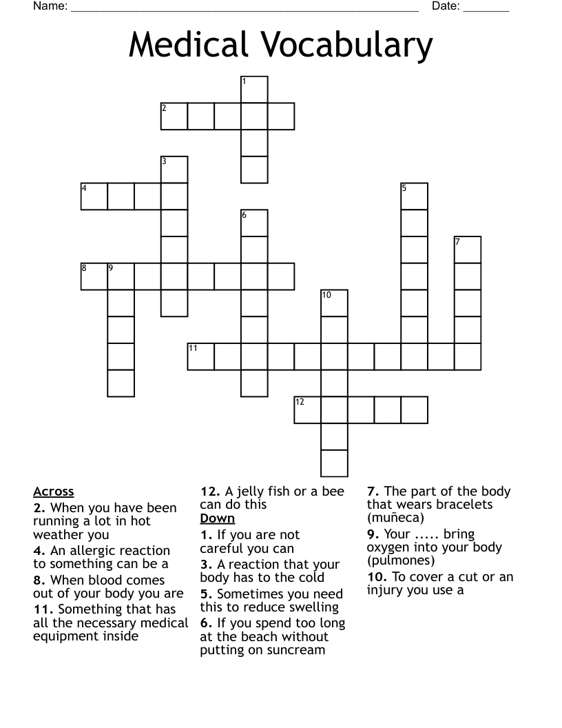 Medical Vocabulary Crossword