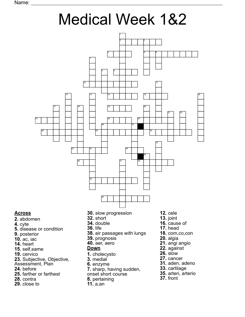 Medical Week 1&2  Crossword
