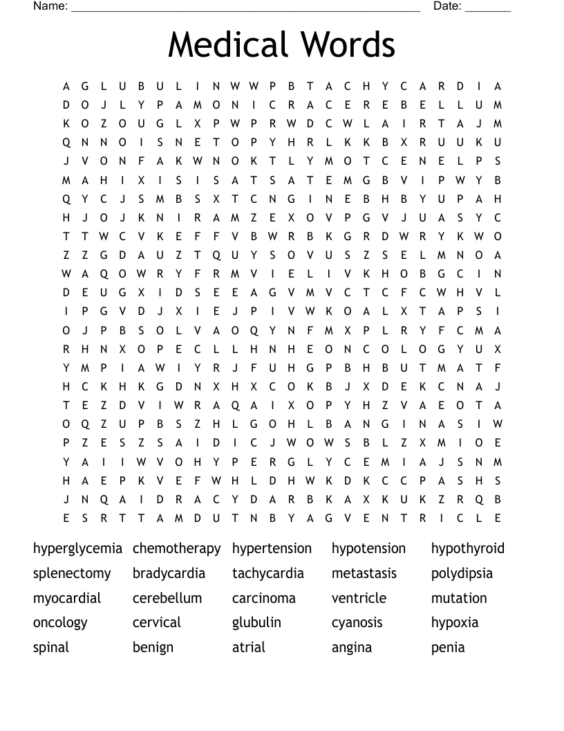 Medical Words Word Search